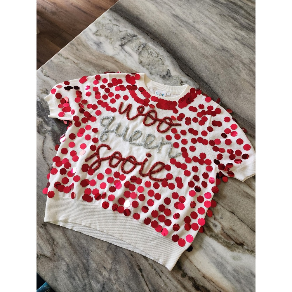 Queen of Sparkles Arkansas Razorbacks Woo Queen Sooie Sequin Gameday Top XS